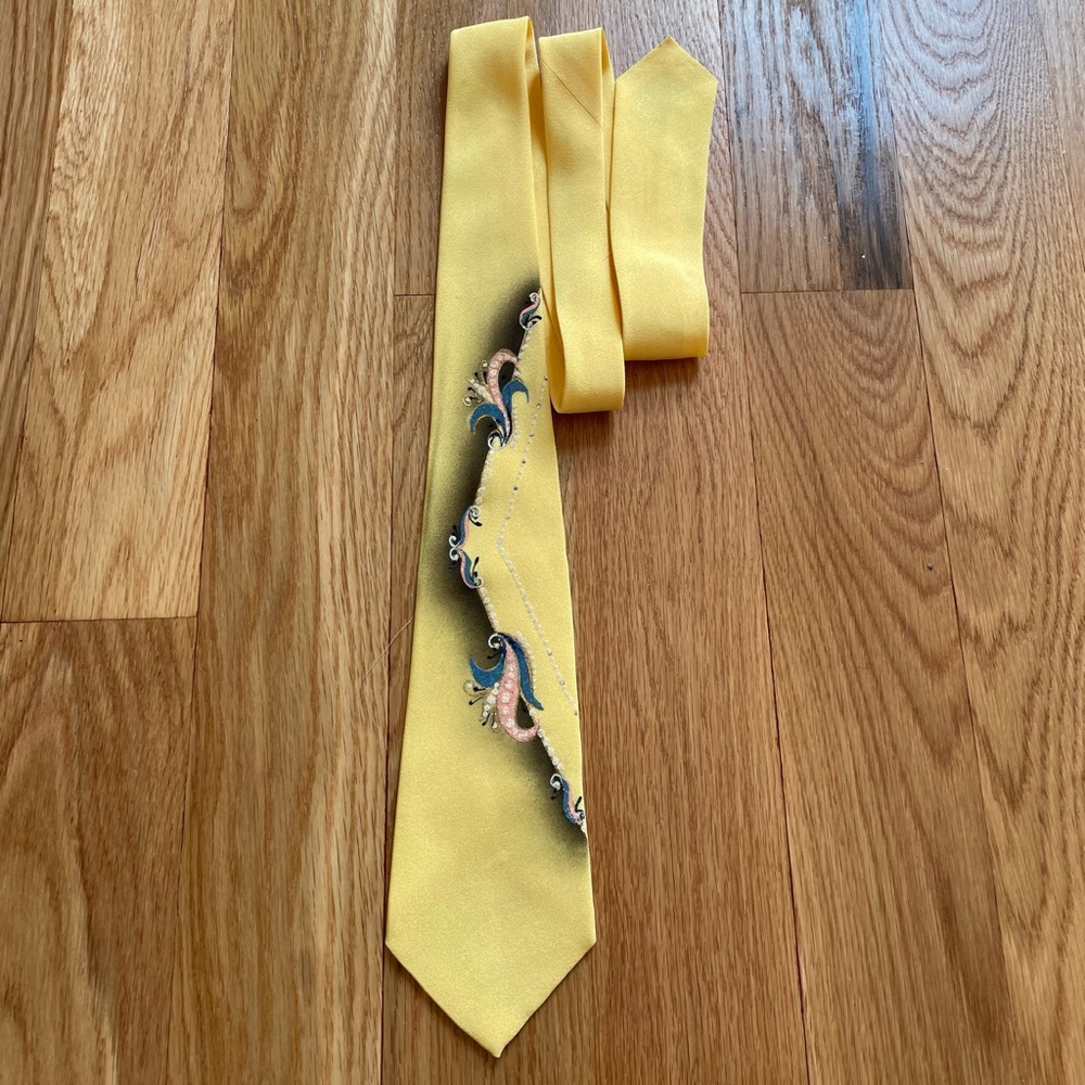 Towncraft Yellow Tie with Blue and Pink Paisley Accent